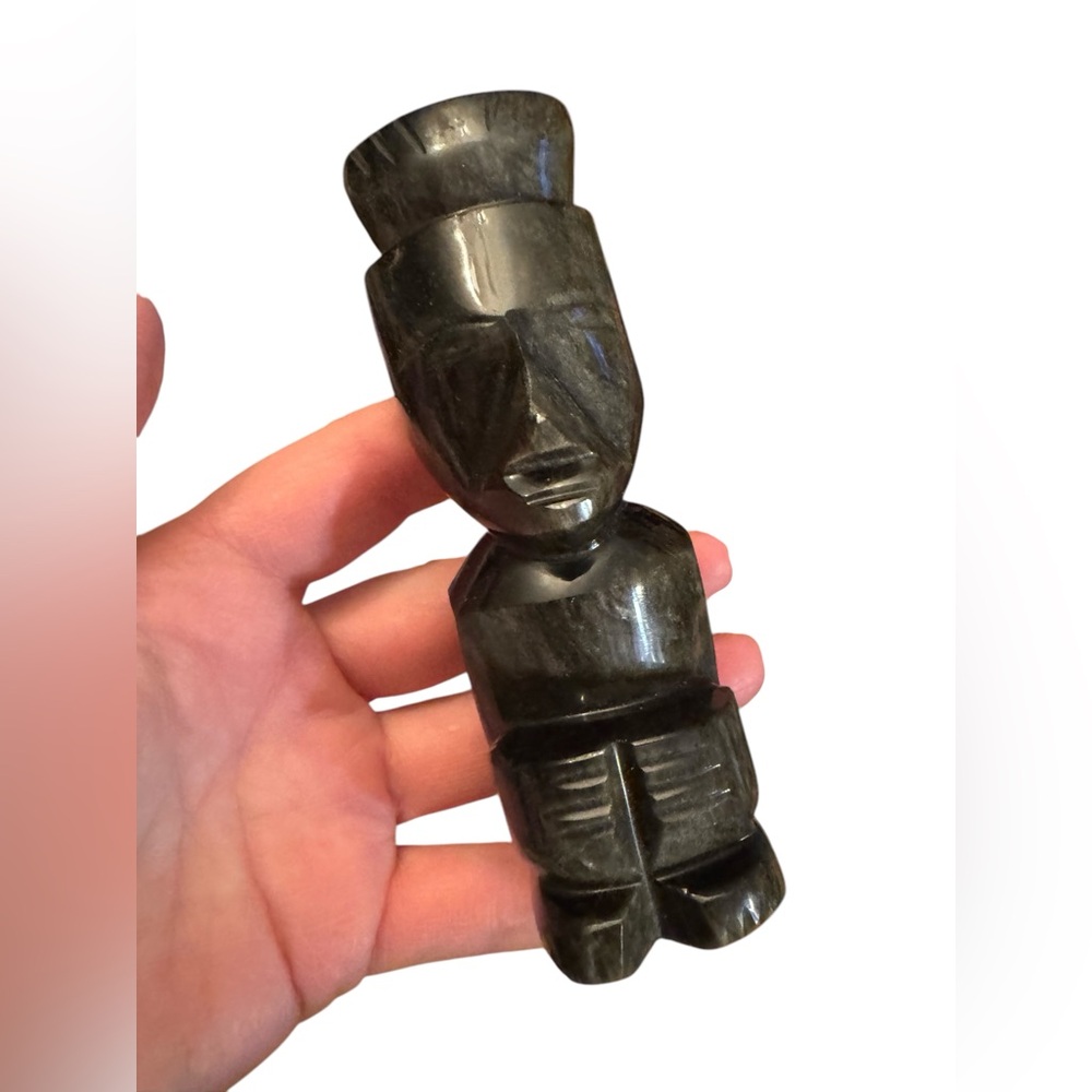 Vintage Mexico hand carved Aztec Maya God sculpture statue
 SMALL BLACK OBSIDIAN